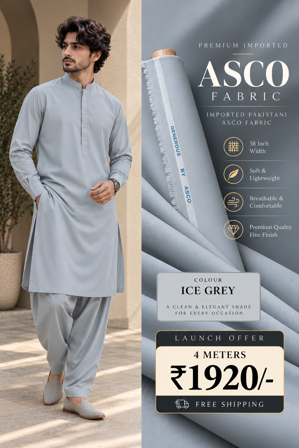 ASCO Fabric – Ice Grey | Premium Imported Pakistani Fabric