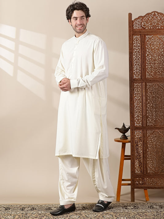 Cream Semi-Formal Kameez Salwar Set