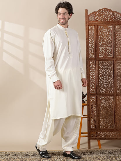 Cream Semi-Formal Kameez Salwar Set