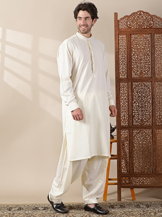 Cream Semi-Formal Kameez Salwar Set