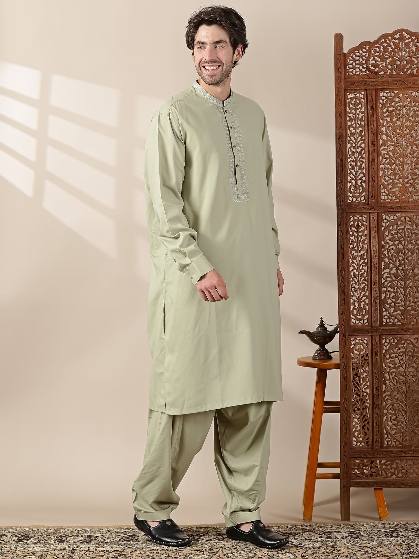 Pista Green Semi-Formal Kameez Salwar Set