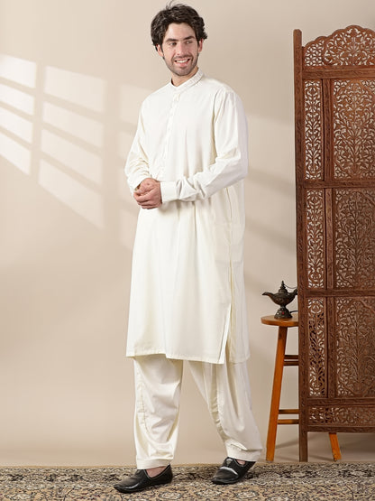 Cream Semi-Formal Kameez Salwar Set