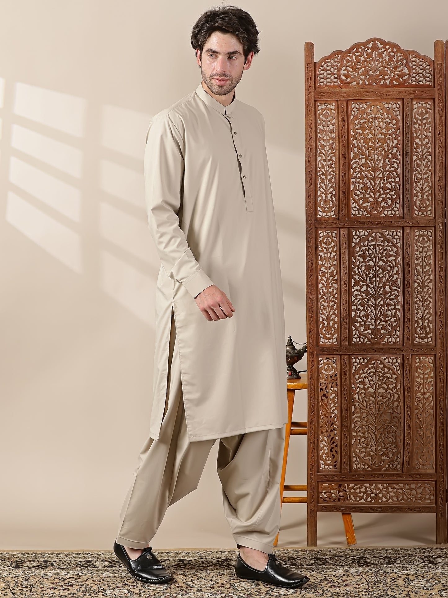 Beige Semi-Formal Kameez Salwar Set
