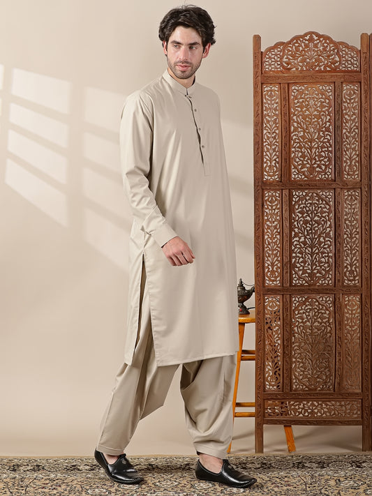 Beige Semi-Formal Kameez Salwar Set