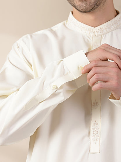 Cream Semi-Formal Kameez Salwar Set